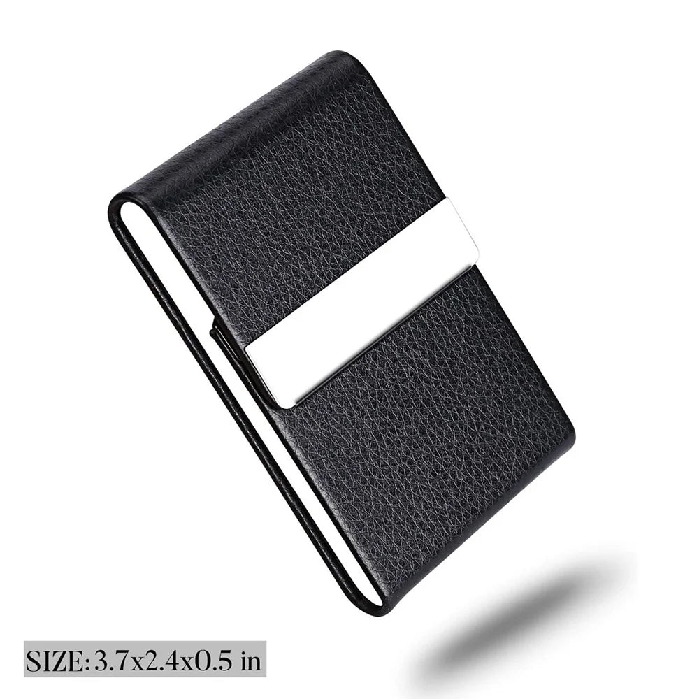 Business Card Holder Case - Slim PU Leather Metal Pocket Card Holder with Magnetic Shut, Name Card Holder