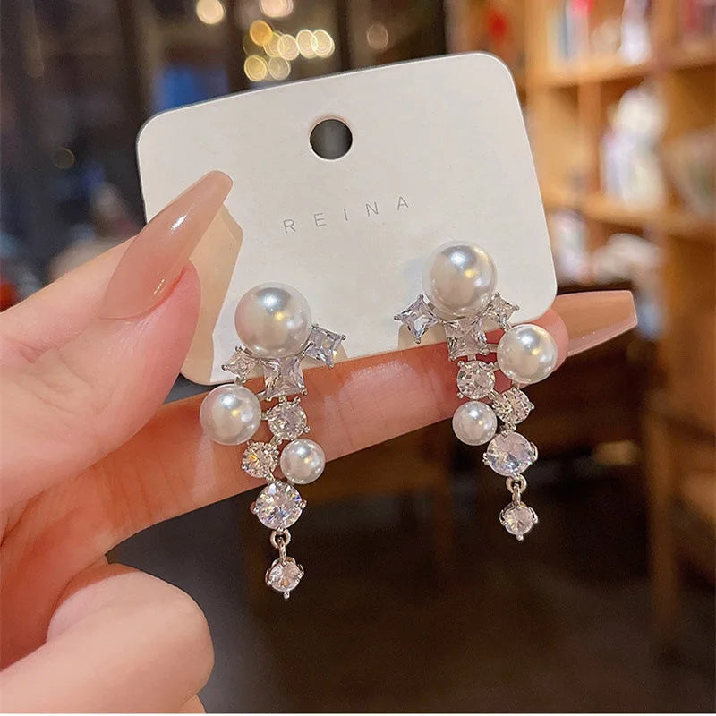 Elegant Double Pearl Dangle Earrings for Women Wedding Jewelry - Smarsty