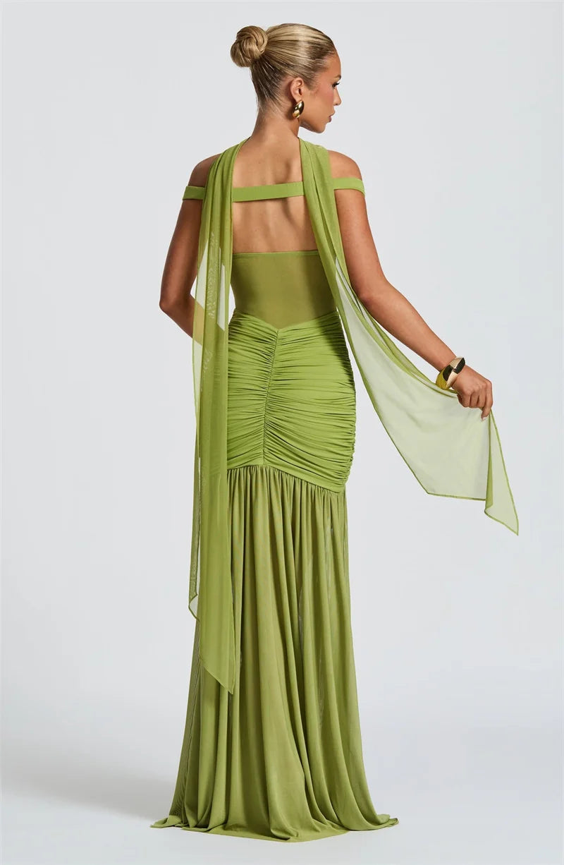 Mozision Off-shoulder Backless Sexy Maxi Dress Women Gown Halter Sleeveless Backless Thigh High Split Club Party Long Dress - Smarsty