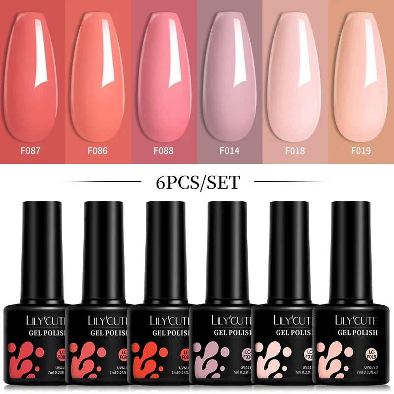 LILYCUTE 6Pcs Gel Nail Polish Kit Bright Pink - Smarsty