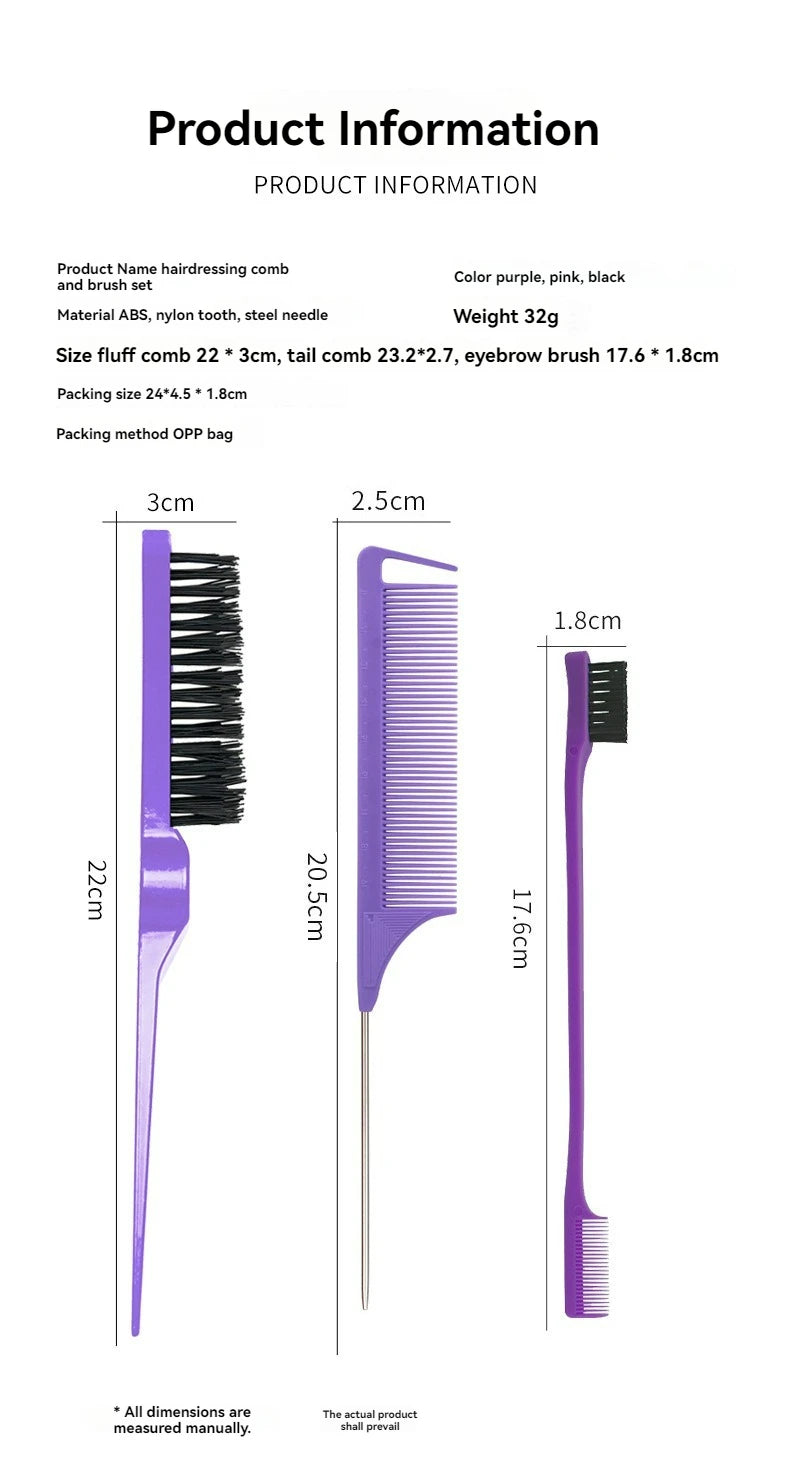 Three-Piece Hair Comb Set for Styling and Precision - Smarsty