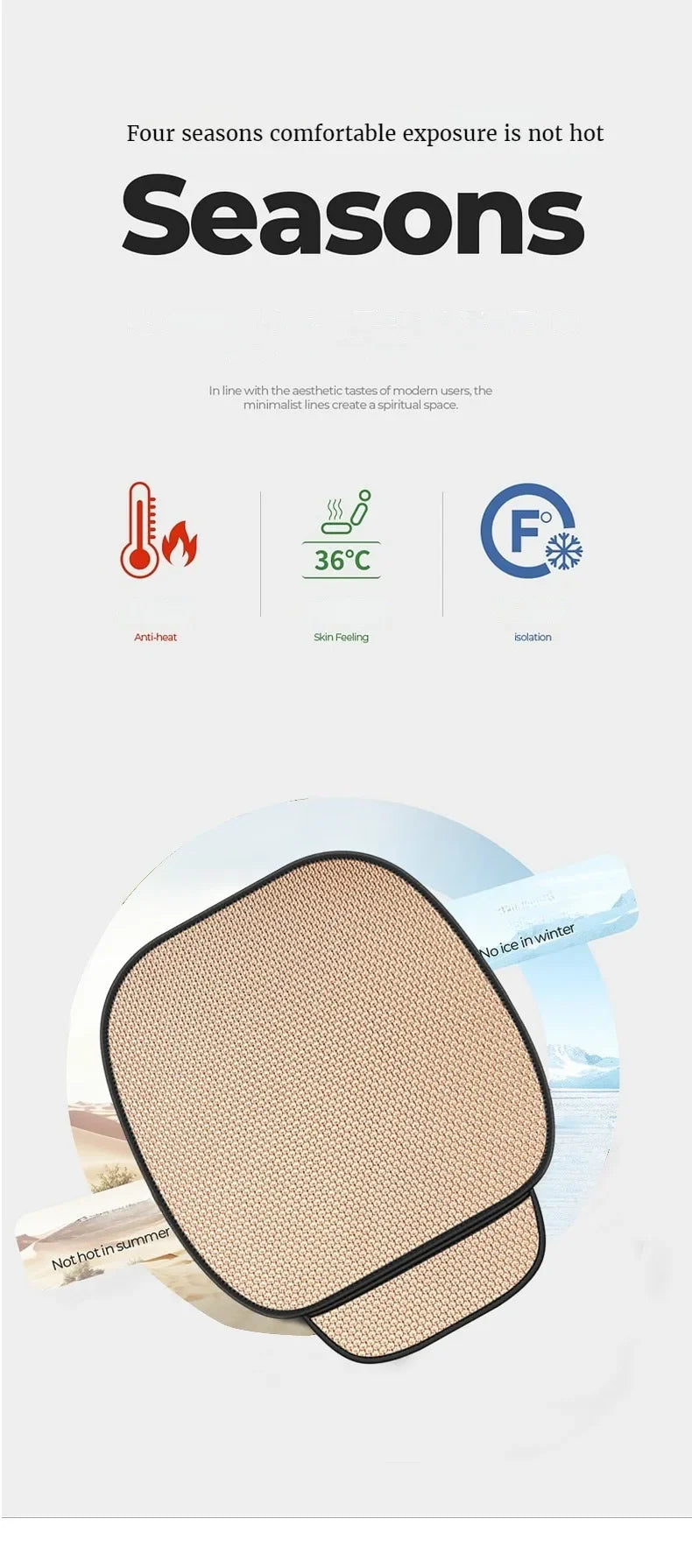 Breathable Ice Silk Car Seat Cushion Non-slip and Wear-resistant Solid Color Ice Silk Car Seat Cover, Universal Fit Most Cars