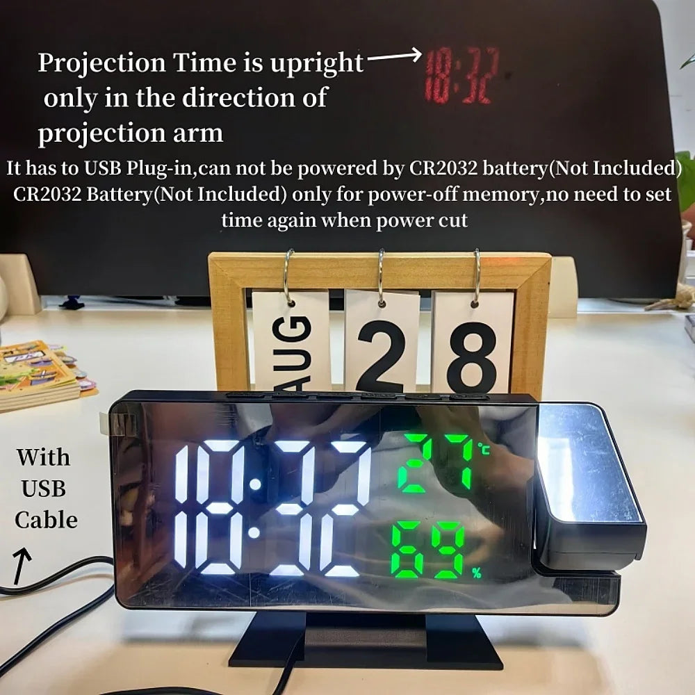 180 Degree Projection Digital Alarm Clock with Temperature Display - Smarsty