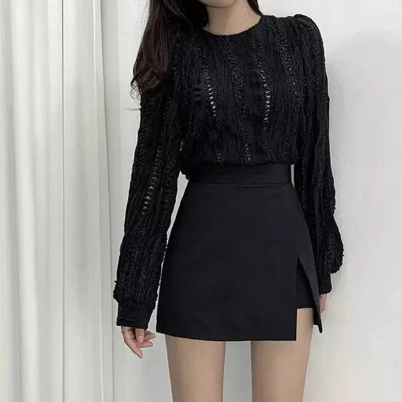 Black Mini Skirts Women Irregular Side Slits High Waist A Line Shorts Skirts Summer Korean Fashion Chic Hip Wrap Skirt Female - Smarsty