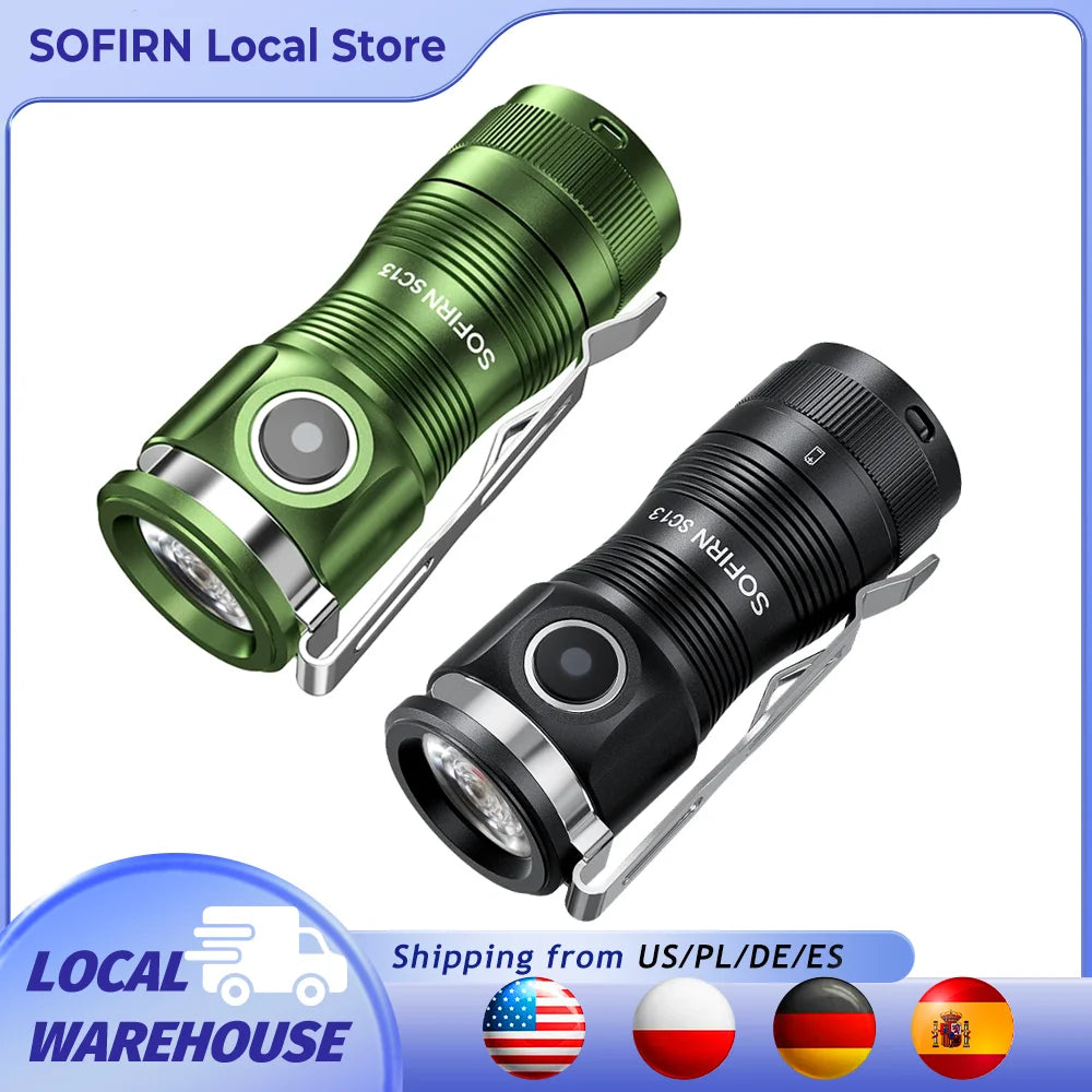 Sofirn Mini SC13 SST40 LED 1300lm Tactical 18350 Rechargeable Flashlight 6000K Keychain Emergency Torch Led Light with Magnetic