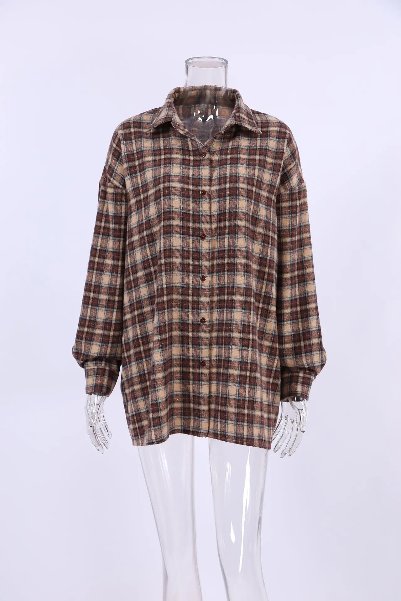 Spring Autumn Vintage Plaid Checkered Shirt Women's Long Sleeve Blouse Loose Single Breasted Casual Shirt - Smarsty