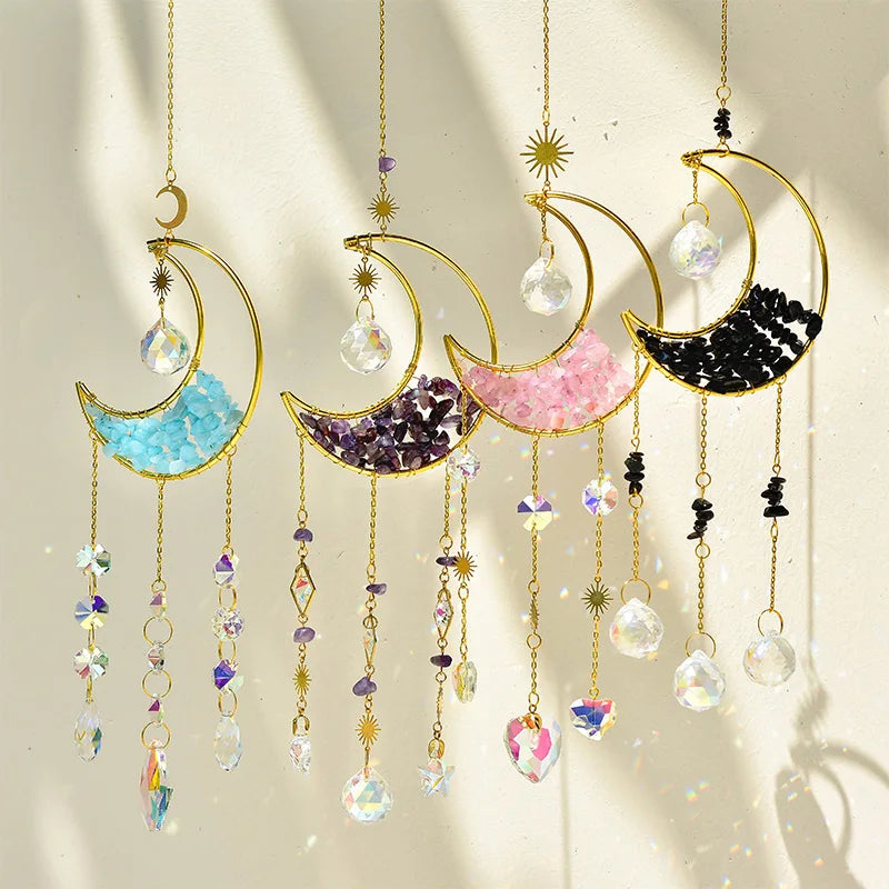 Gold Moon Crystal Suncatcher Wind Chime for Rainbow Effects - Smarsty