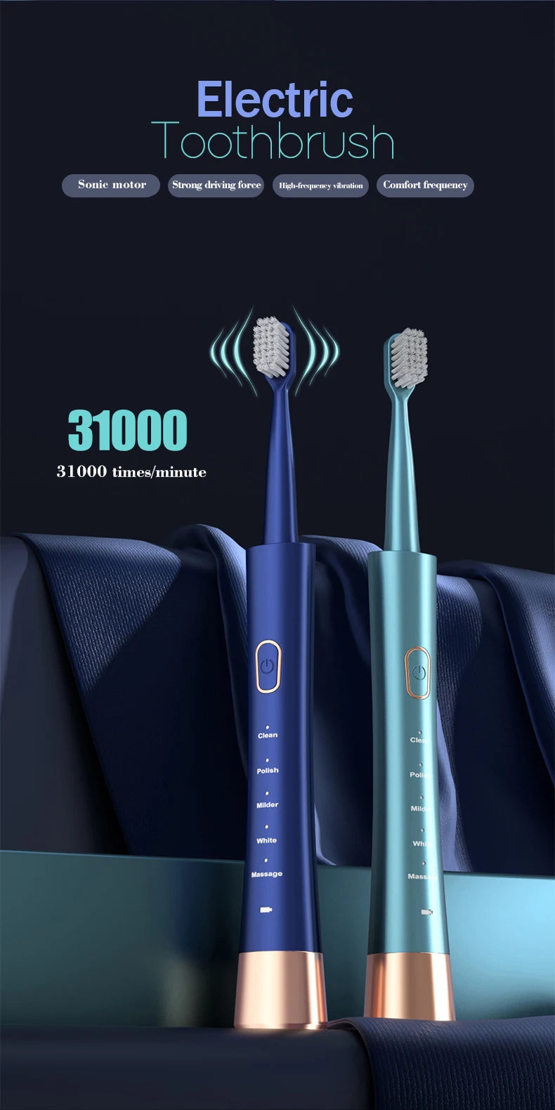 Sonic Electric Toothbrush with Type-C Charging and 5 Gear Modes - Smarsty