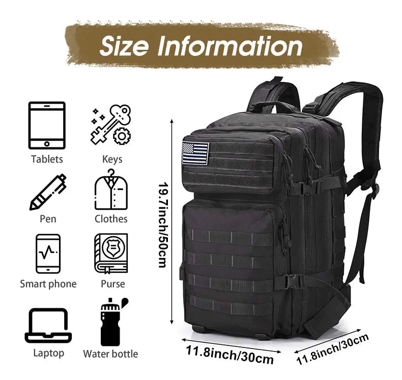 50L Tactical Backpack Men's Travel Large Capacity Rucksacks Men Waterproof Outdoor Sports Multi-functional Bags - Smarsty