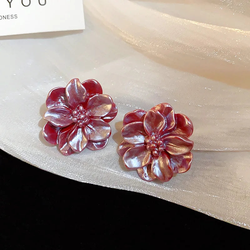Acrylic Camellia Flower Stud Earrings Lightweight Bridal - Smarsty