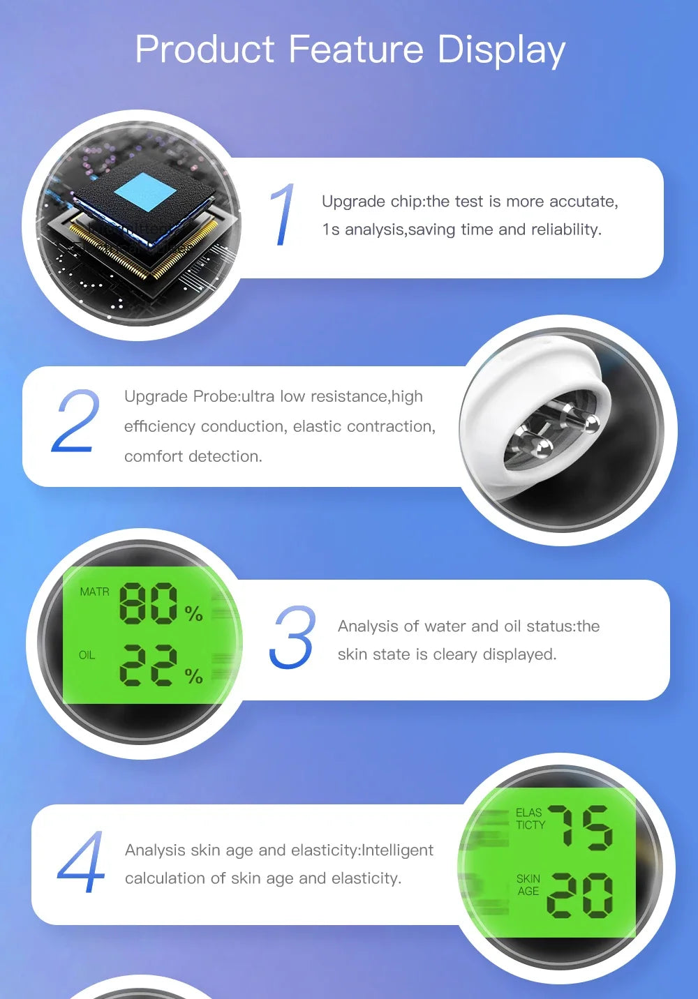 Portable Rechargeable Skin Analyzer for Moisture Detection - Smarsty