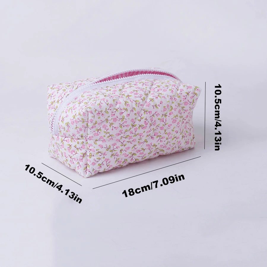 Floral Puffy Quilted Makeup Bag Travel Cosmetic Organizer - Smarsty