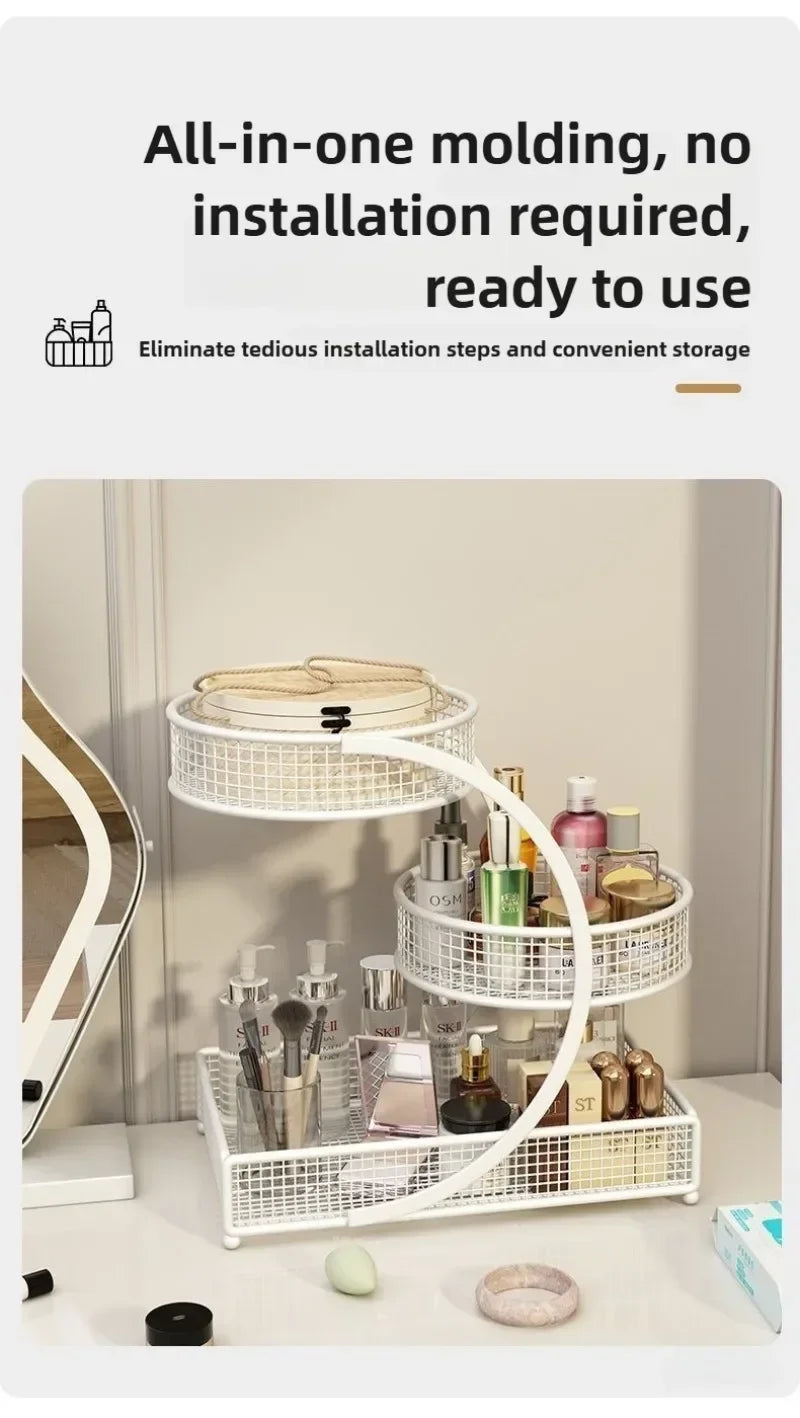 1pc Metal Makeup Storage Rack Cosmetic Organizer Dresser Multi-layer Skincare Organizing Box Lightweight No-Installation Home - Smarsty