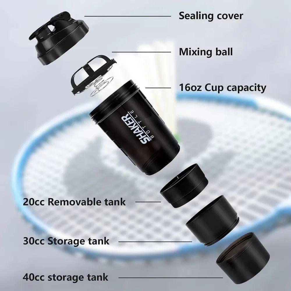 3 Layers Shaker Protein Bottle Powder Shake Cup Water Bottle Plastic Mixing Cup Body Building Exercise Bottle - Smarsty