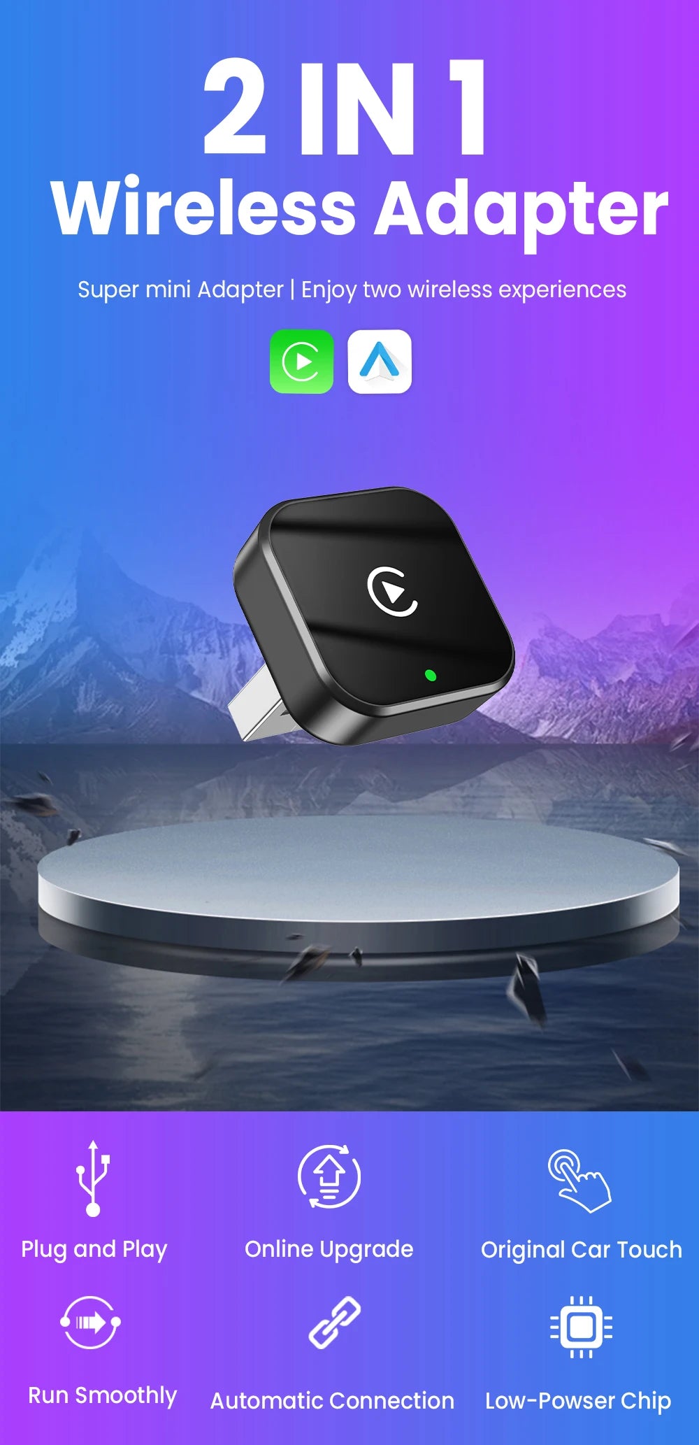 2in1 Wireless CarPlay And Android Auto Adapter Plug And Play - Smarsty