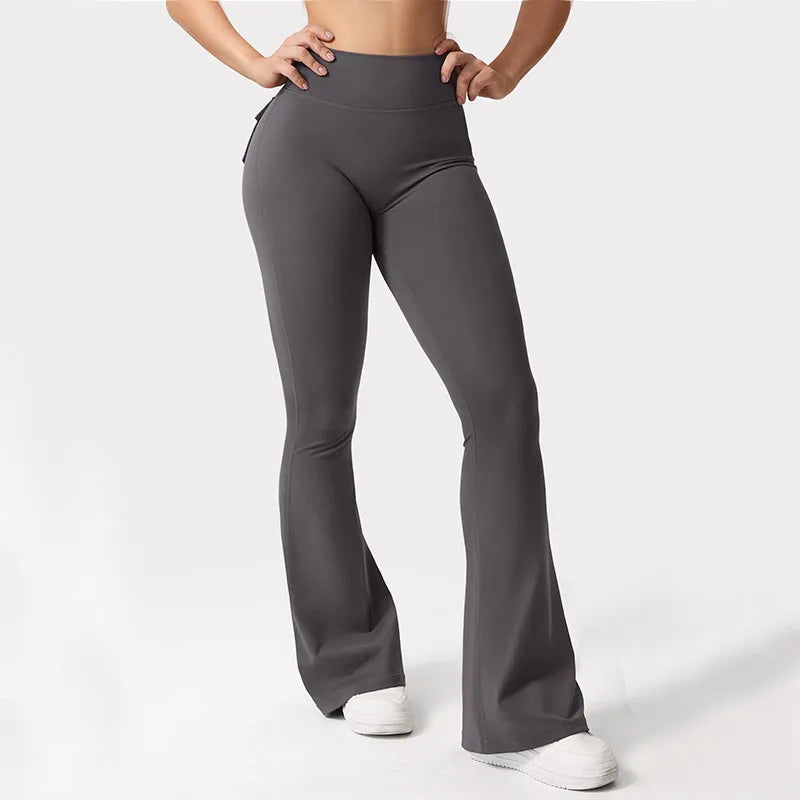 Newest Women Wide Leg High Stretch Yoga Leggings Naked Feeling Compression Fitness Workwear with pockets Yoga Pant - Smarsty