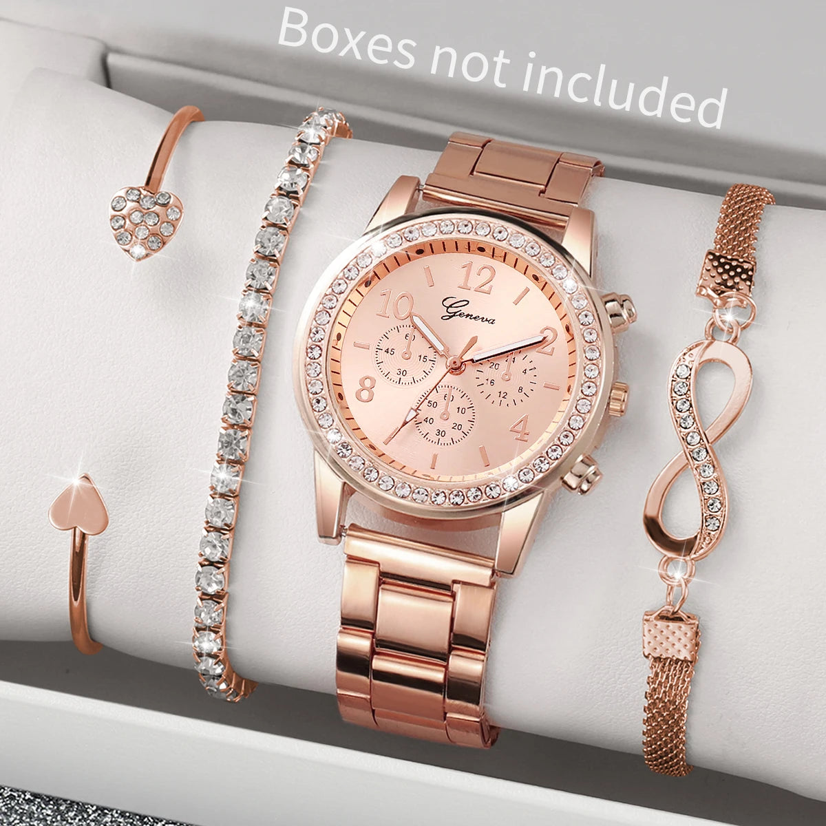 Luxury Rhinestone Women Watches Set with Steel Band - Smarsty