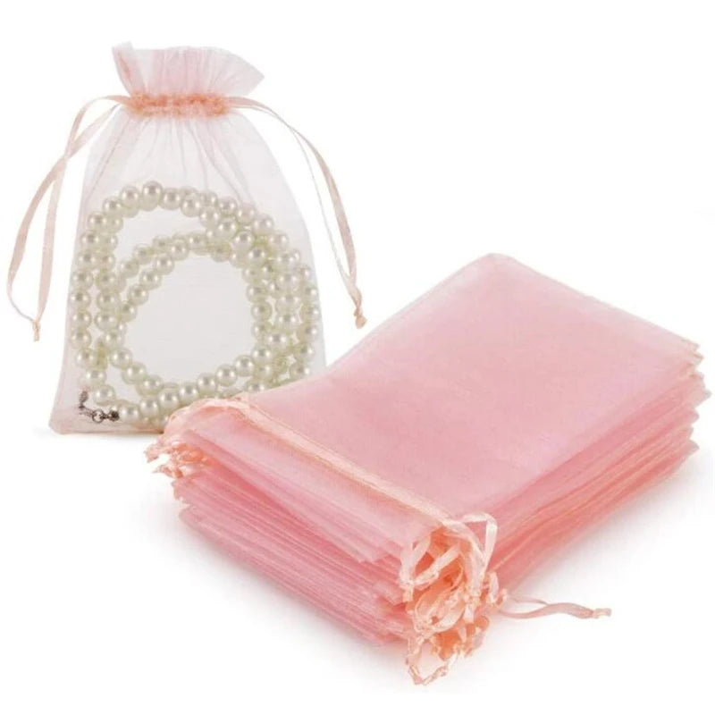 50 Pcs Pink Organza Drawstring Bags for Jewelry Packaging - Smarsty