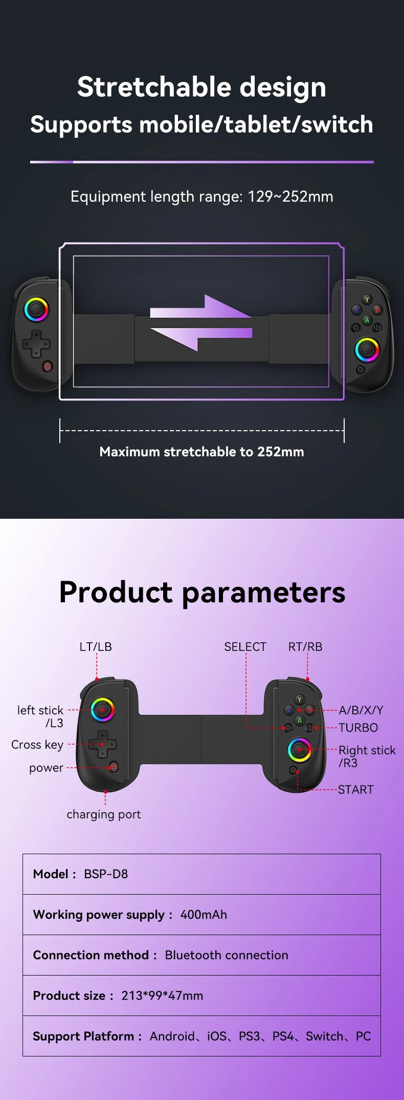Wireless Bluetooth Game Controller for PS4 Switch Mobile - Smarsty
