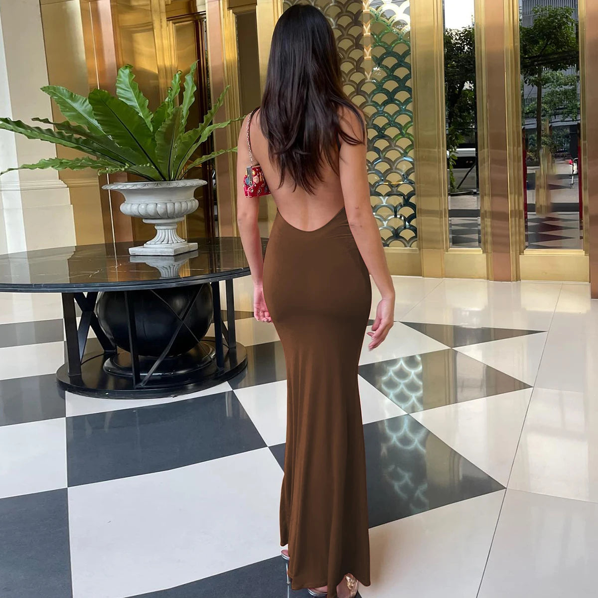 Hugcitar 2025 Spring Solid Sleeveless Backless Elegant Sexy Bodycon Y2K Maxi Prom Dress Women Clothes Birthday Party Casual Y2K