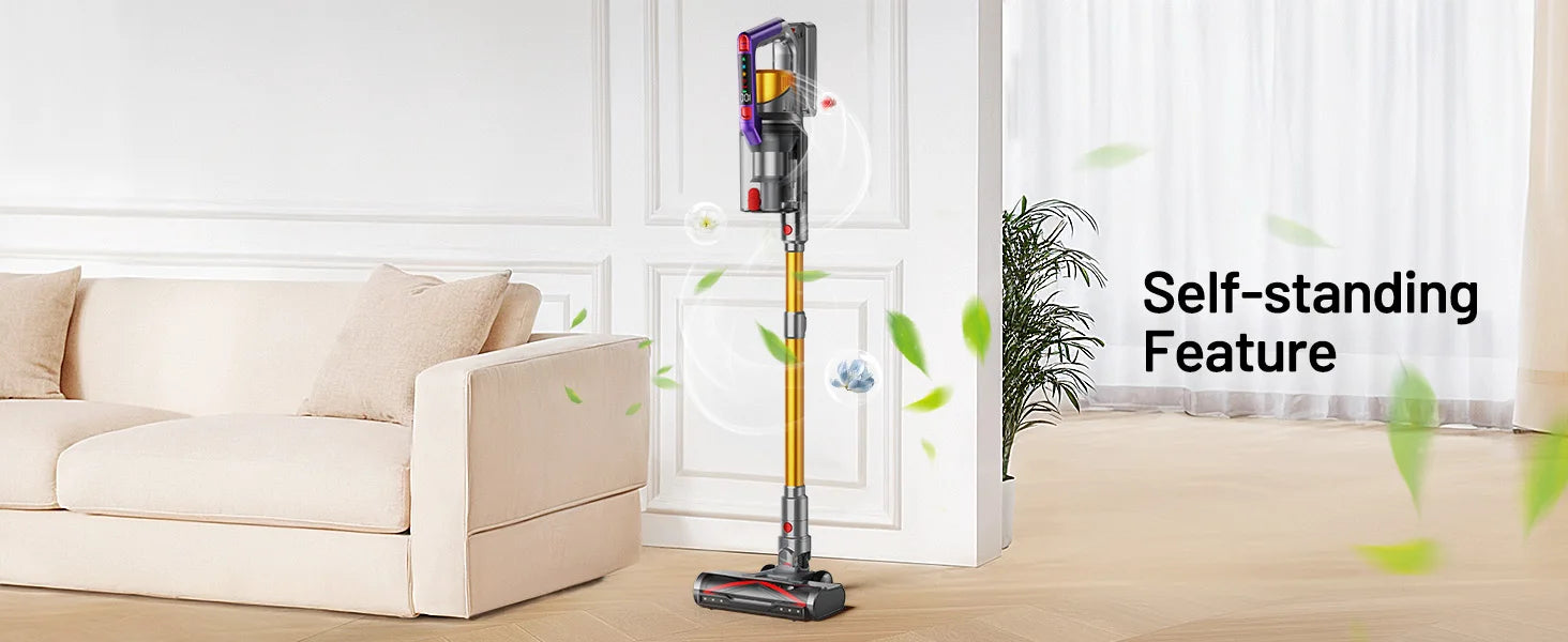 Kissof S17 Pro 550W/55KPA Cordless Vacuum Cleaner, 60Mins Self-Standing Vacuum Cleaners for Home, Anti-Tangle Stick Vacuum - Smarsty