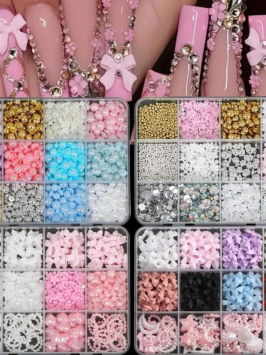 500PCS 3D Nail Art Decoration Kit with Colorful Resin Bows - Smarsty
