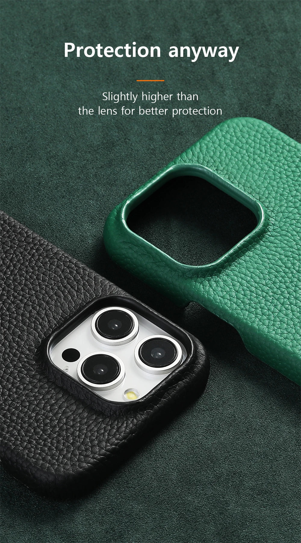 MagSafe Leather Case Natural Cowhide Lychee Finish Premium for iPhone 15, 16, 17 - Smarsty