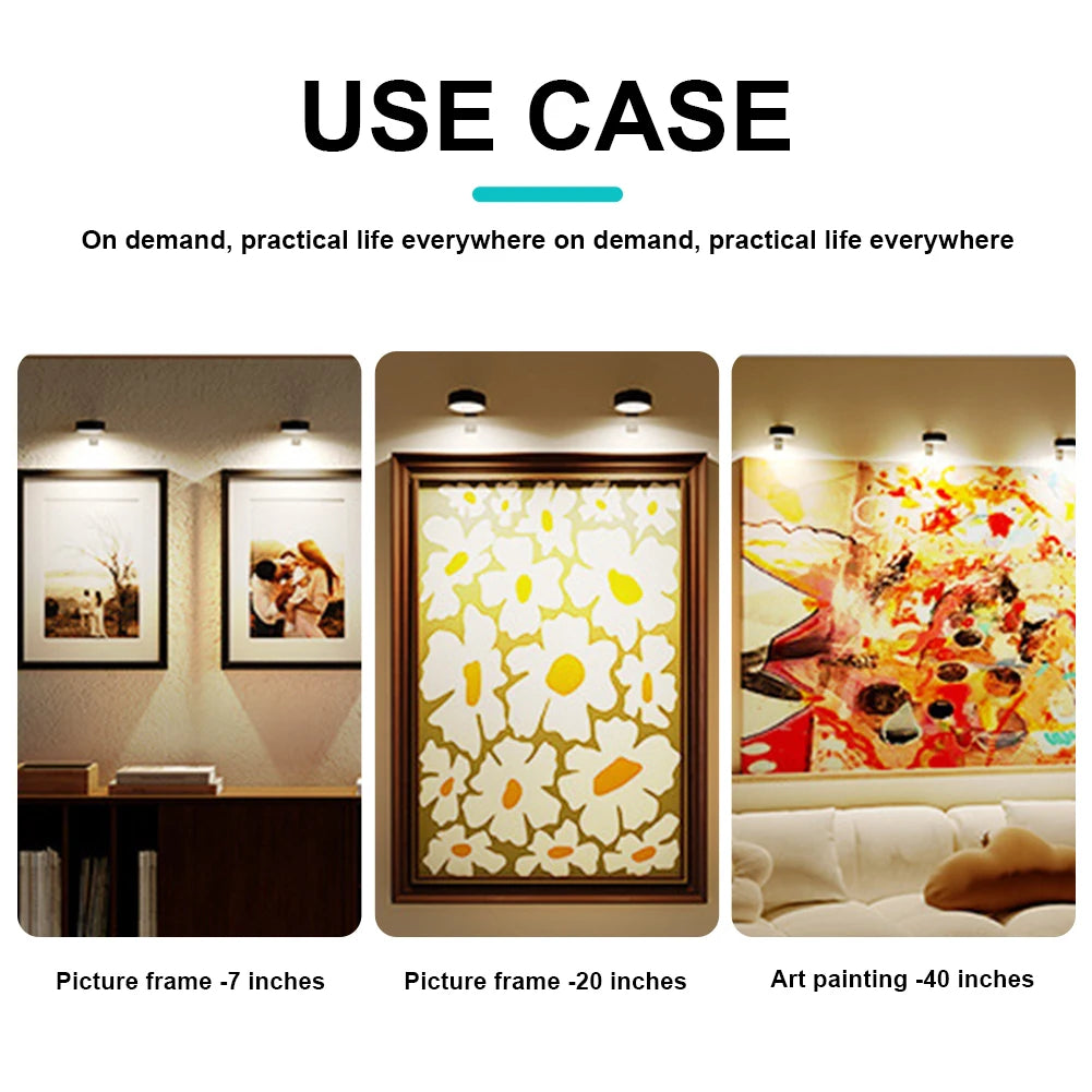 2/3pc Rechargeable Picture Light Magnetic LED Painting Light with Remote and Timer Art Display Light Dimmable 3 Lighting Modes