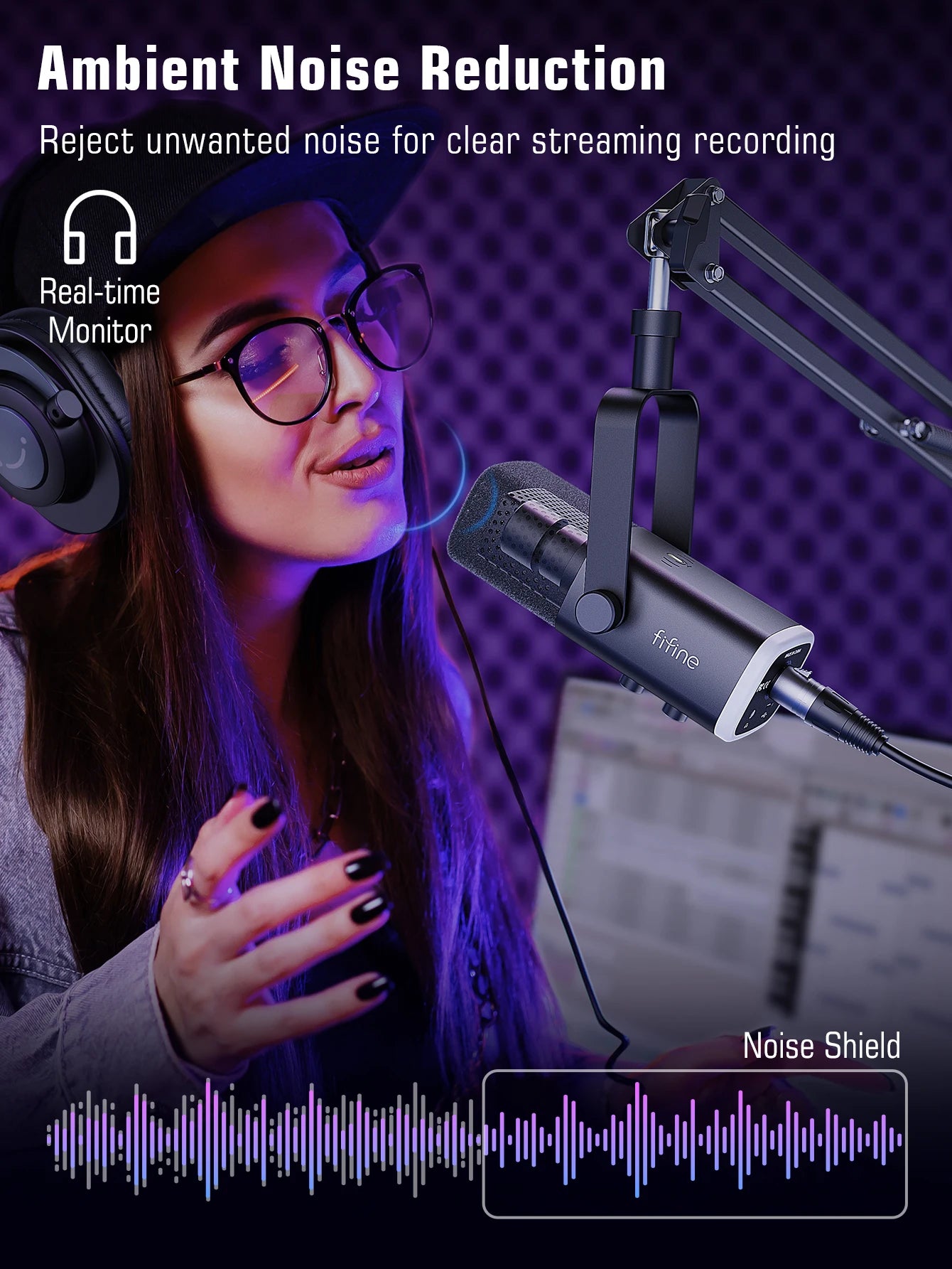 FIFINE Dynamic XLR Microphone Kit with RGB Control - Smarsty