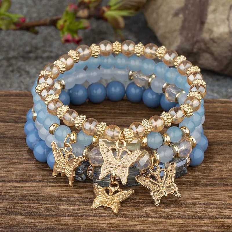 Trendy Butterfly Beaded Bracelet Set for Women - Smarsty
