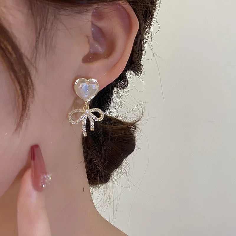 Pearl Long Earrings With Rhinestones For Wedding Fashion - Smarsty