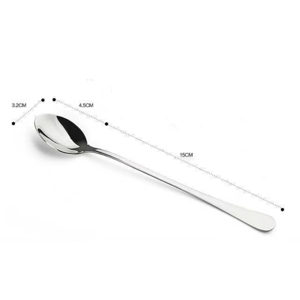 6PCS Long-handled spoon, thickened stainless steel coffee spoon, pointed stirring spoon, round-tipped spoon, ice spoon