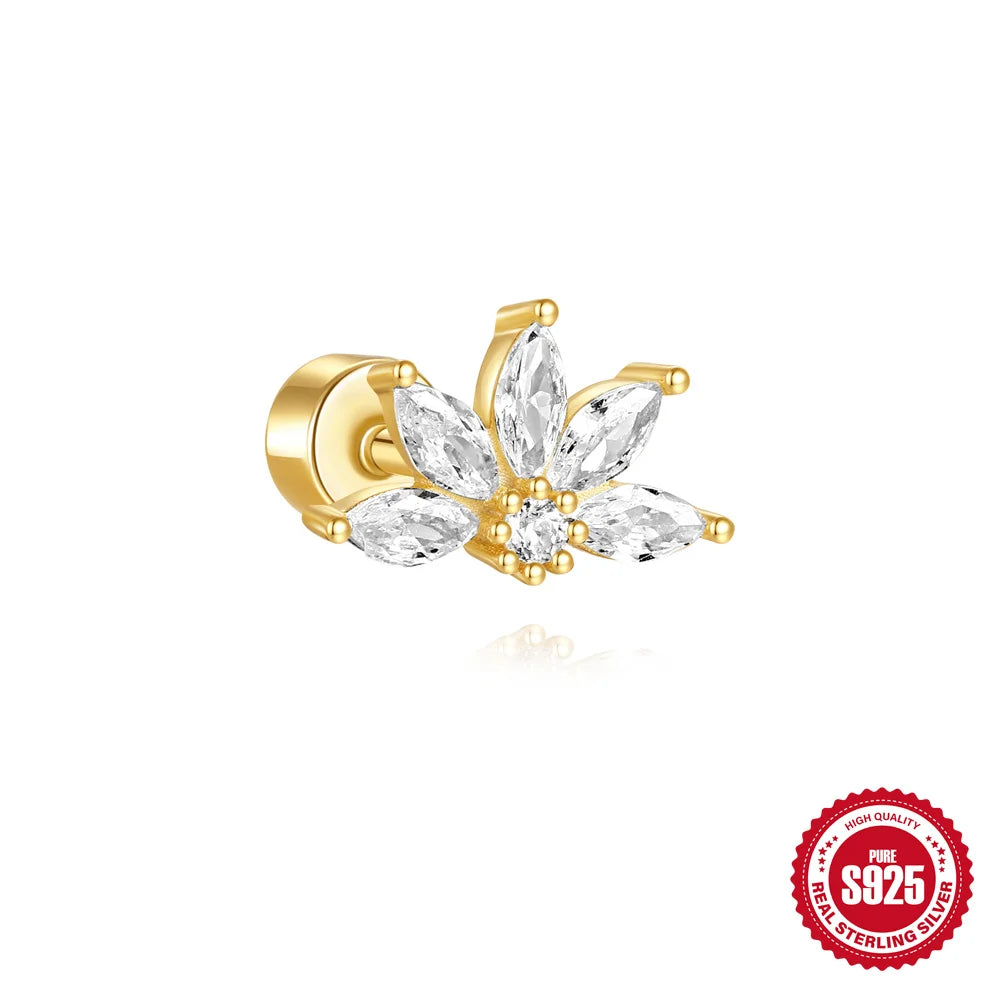 925 Silver Star Moon Zircon Stud Earrings Hypoallergenic - Smarsty