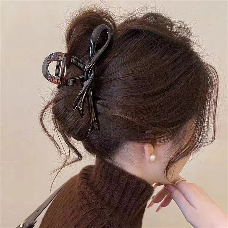 13cm Acrylic Bow Hair Claw Clip Glossy Strong Grip Women - Smarsty