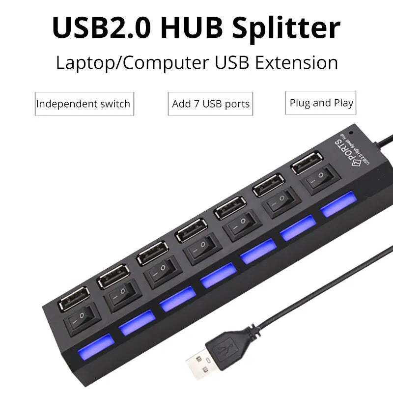Seven Port USB 2 0 Hub With Built In Current Protection