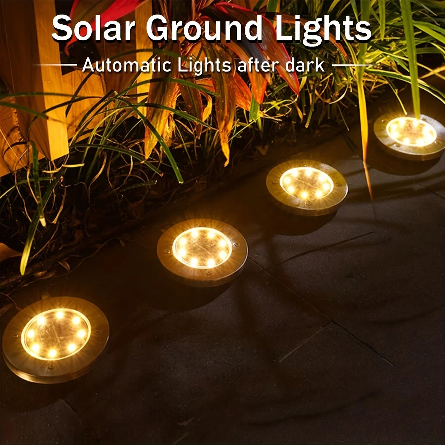 8 piece solar outdoor lights, IP65 solar disk lights, 8 LED solar ground lights, outdoor landscape lights for path, courtyard