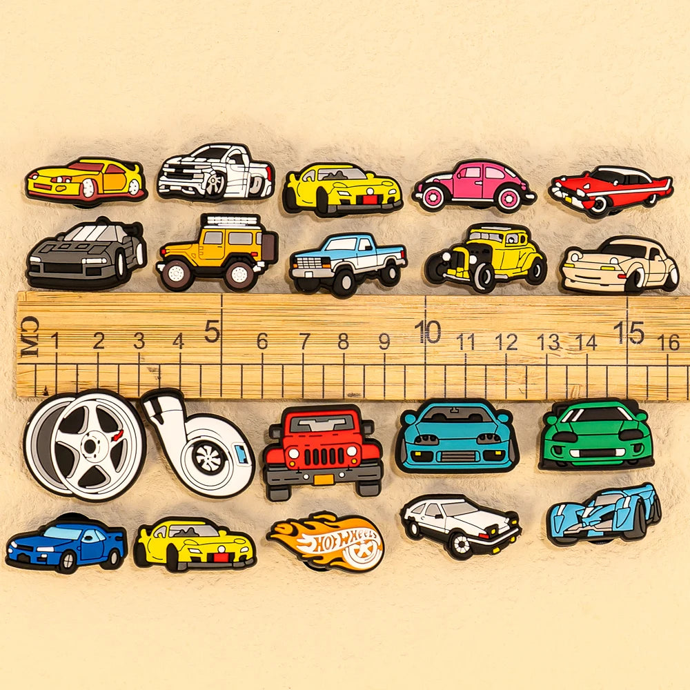 1-20pcs Car Shoe Charms Cool Vehicle Shoe Accessories Cartoon Decorations Pins for Men Boys Kids DIY Clog Buckle Garden Sandal