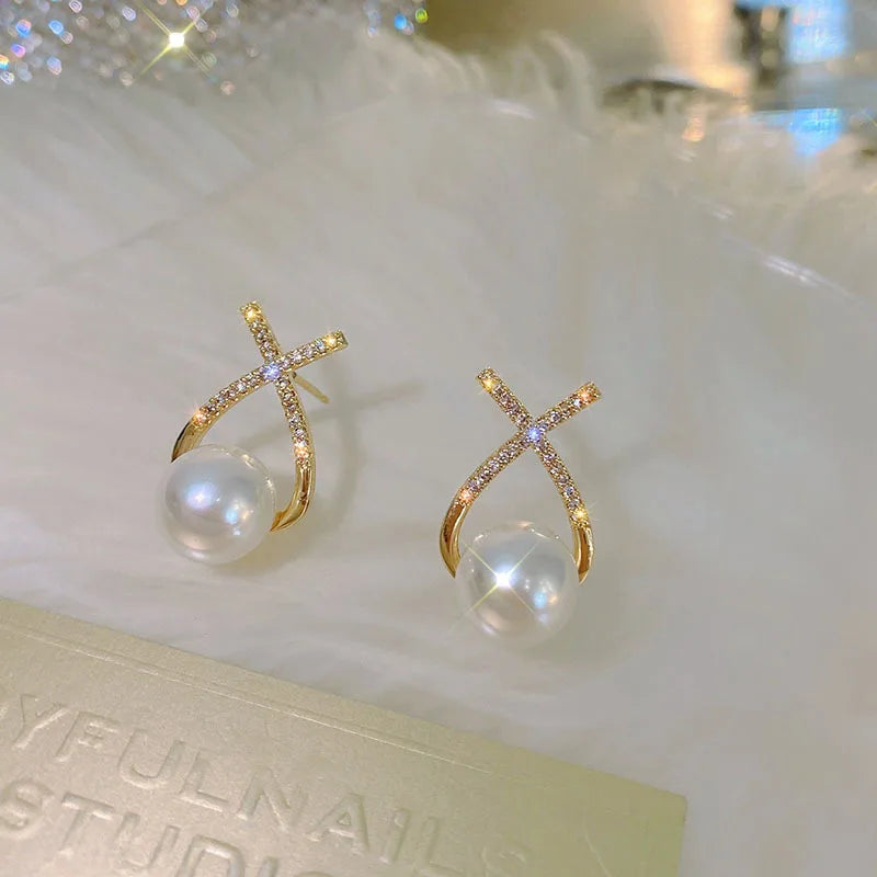 Pearl Long Earrings With Rhinestones For Wedding Fashion - Smarsty