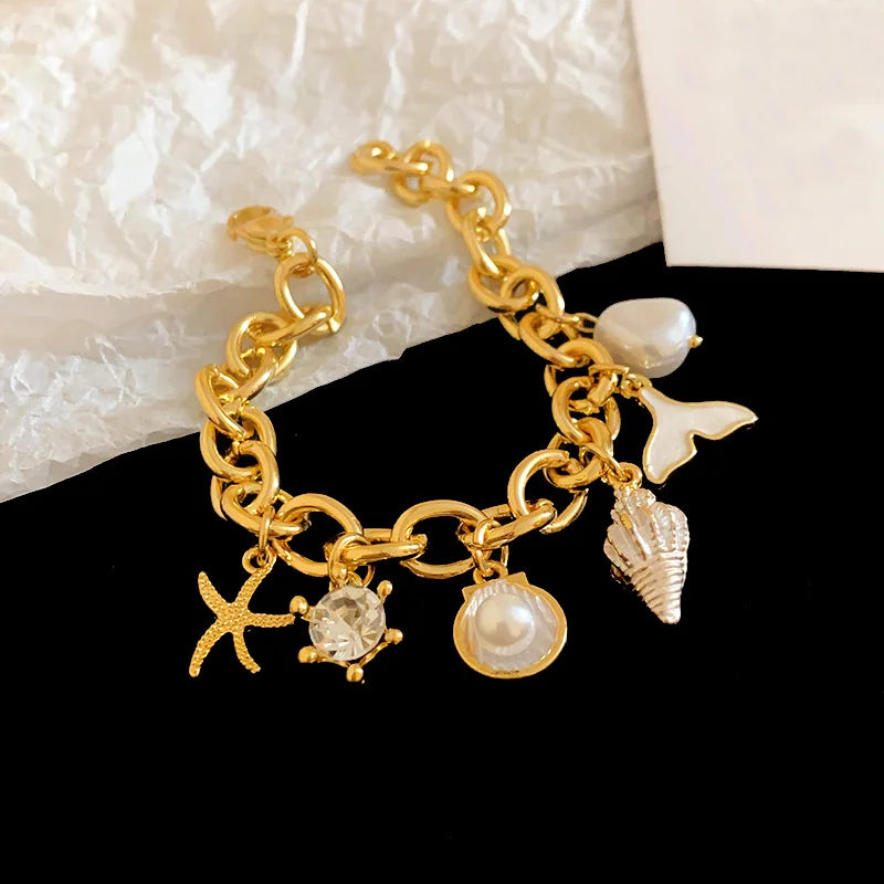 Starfish Shell Conch Bracelet for Women Summer Beach Jewelry - Smarsty