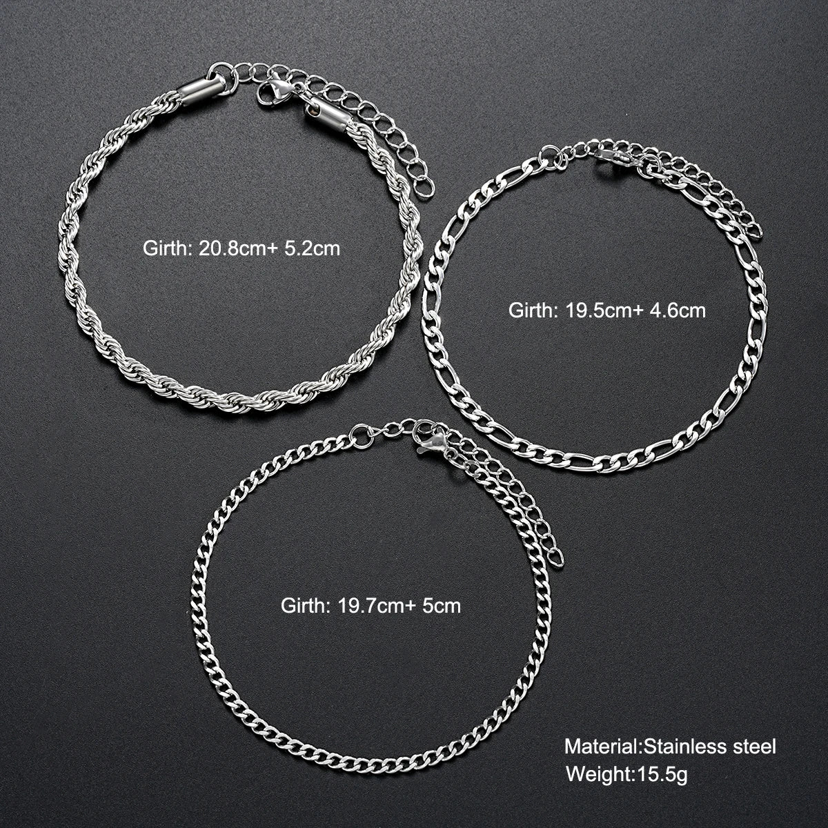 Stainless Steel Cuban Chain Bracelet Set for Men - Smarsty