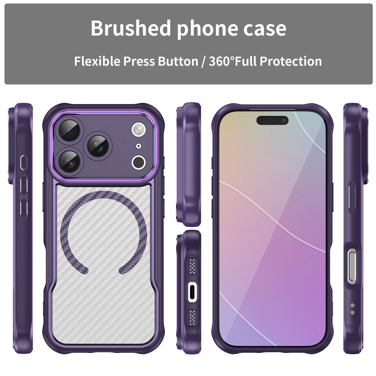 armor Carbon Fiber Textured Magnetic Phone case for iPhone 17 Air 16 E 15 14 Plus 13 12 11 Pro Max for Magsafe Shockproof Cover