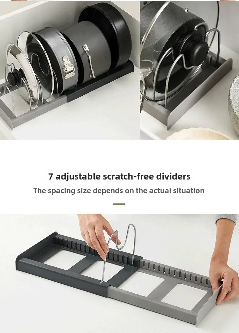Expandable Pots and Pans Storage Rack for Cabinets Pot and Lid Holder with 6 Adjustable Shelves for Kitchen Organization Tools