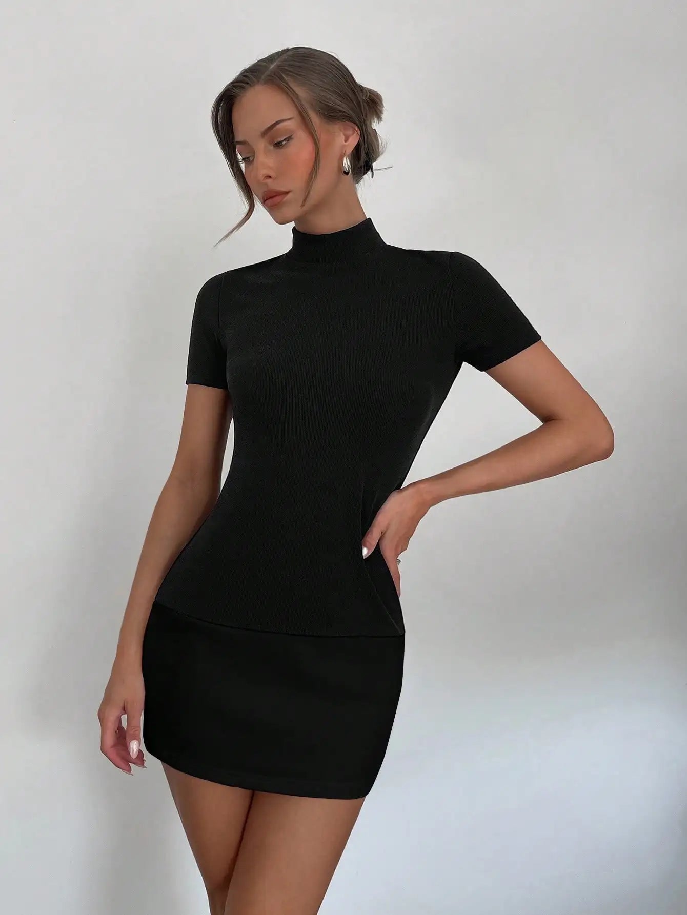 New Spring and Summer Workplace Commuter Office Woman Elite Style Contrast Color Splicing Simple Ultra-short Dress Woman - Smarsty