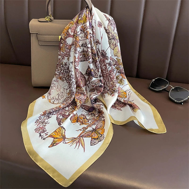 Luxury Silk Skinny Scarf with Cat Print for Women - Smarsty