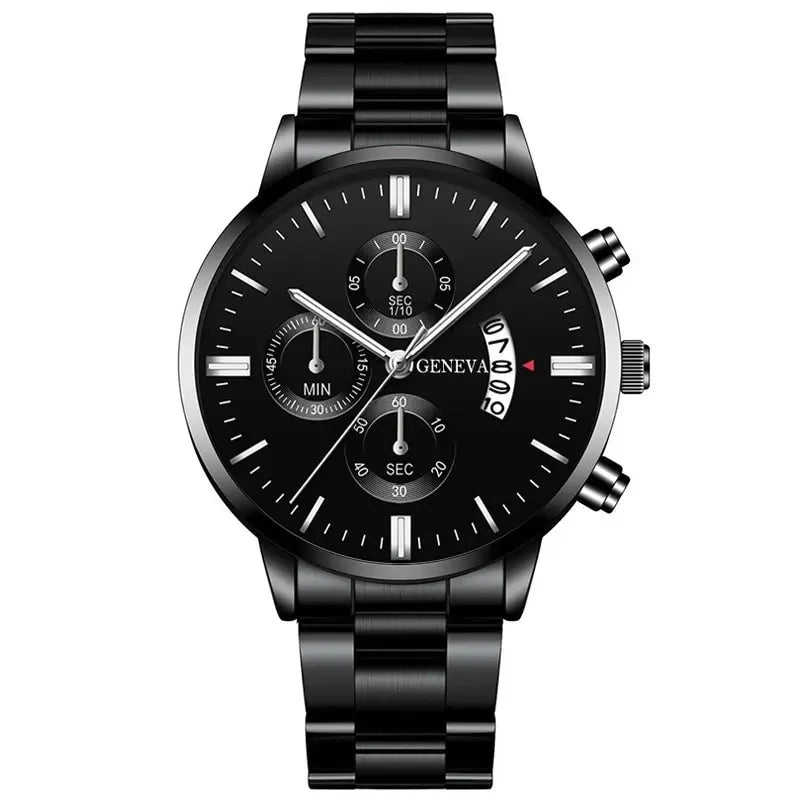 Luxury Black Stainless Steel Quartz Watch for Men - Smarsty