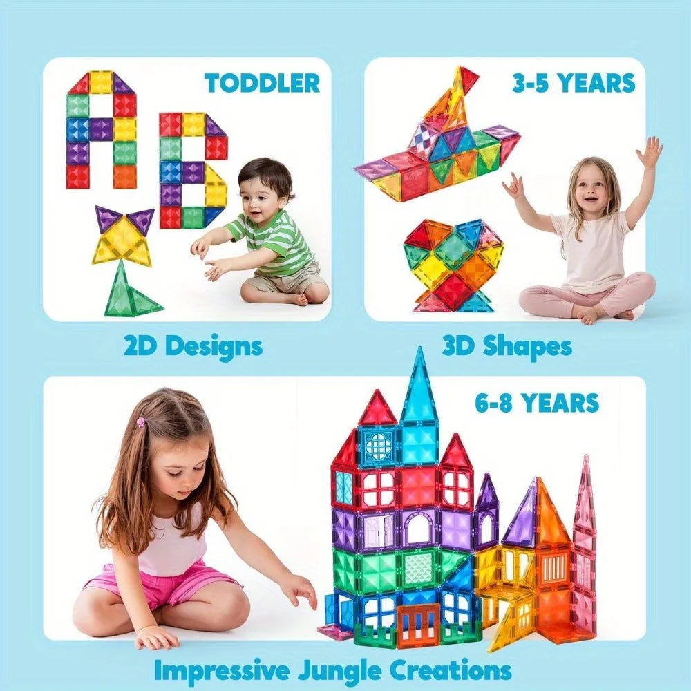 JOYFY 110/66/50 PCS Magnetic Building Tile 3D Magnet Tiles with Vehicle Construction Blocks Set for Kids Birthday Chirstmas Gift - Smarsty