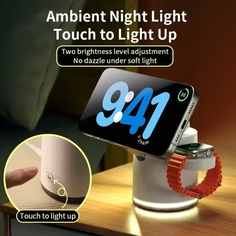 Qi2 3 In 1 Wireless Charger Station With Night Lamp - Smarsty