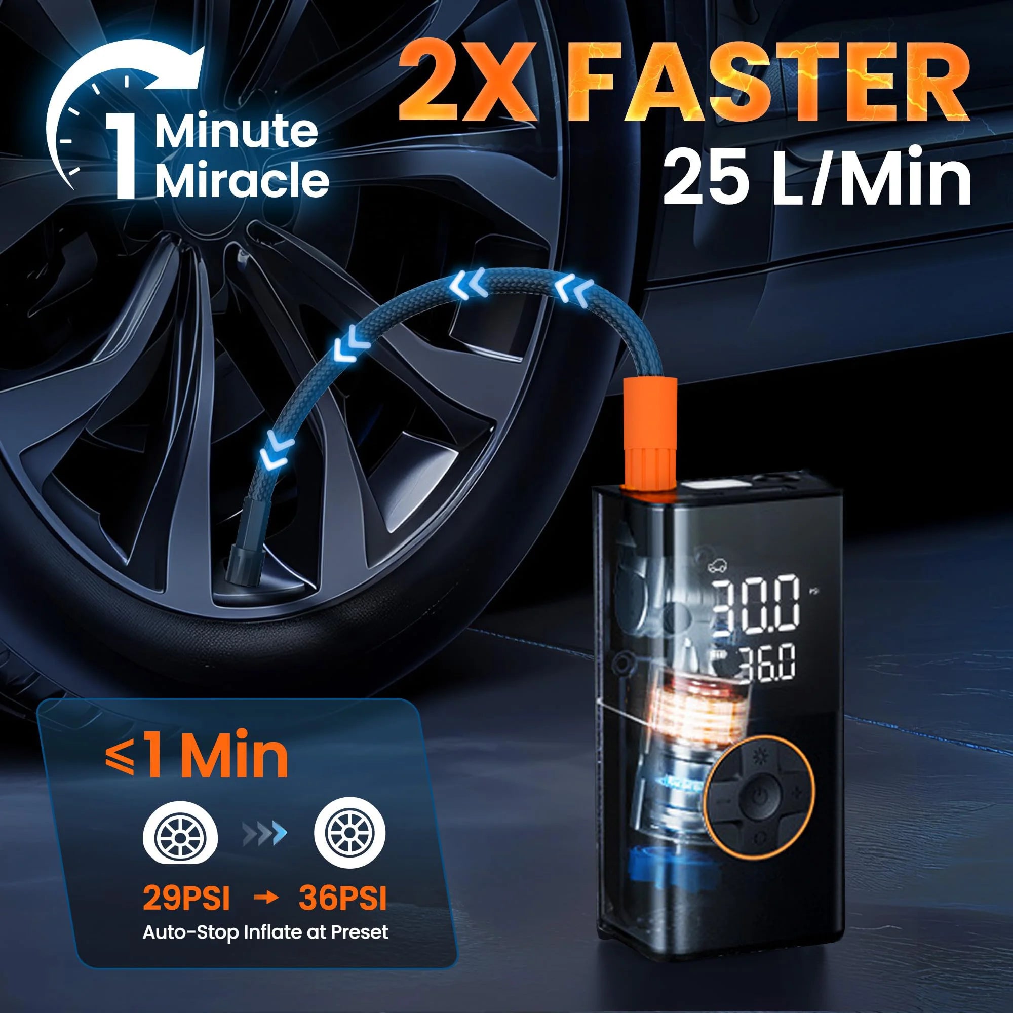 Tire Inflator Portable Air Compressor, 8000mAh Cordless Air Pump for Car Tires, 150 PSI Electric Bike Tire Pump with LED Light