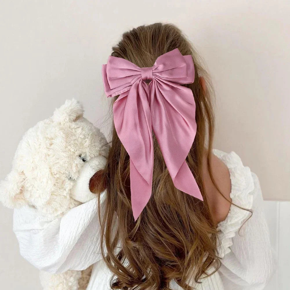 Girls Elegant Big Bow Satin Hair Clip Accessory - Smarsty