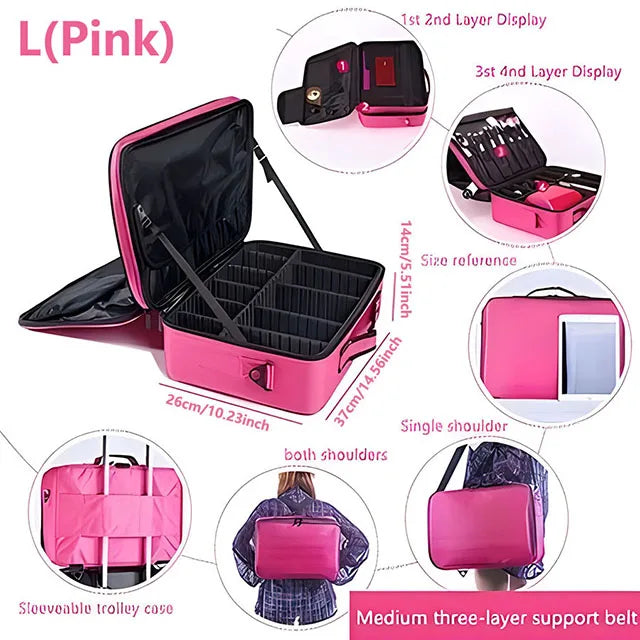 Large Capacity Travel Makeup Case Cosmetic Organizer - Smarsty